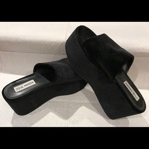 Black crush velvet platform wedges